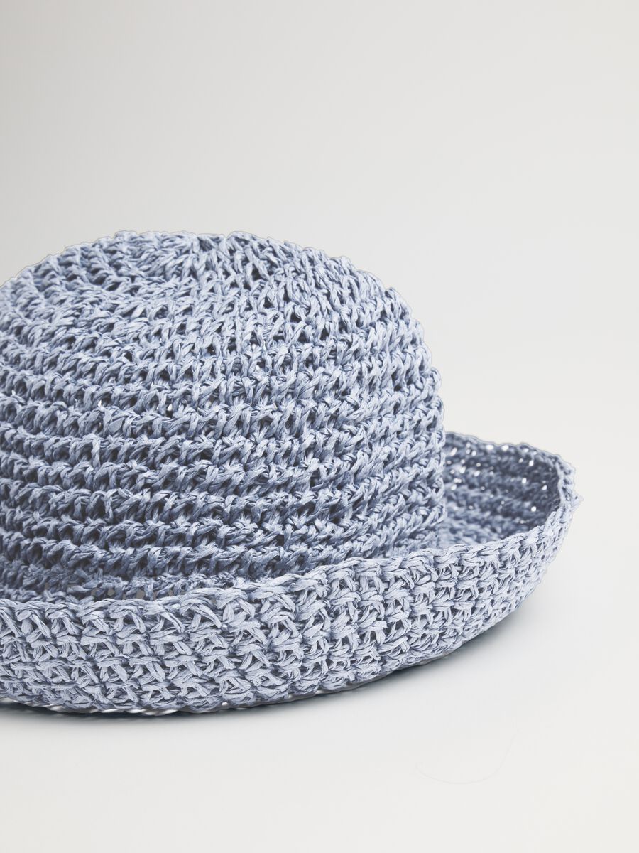 Women's pure textile paper hat in blue_1