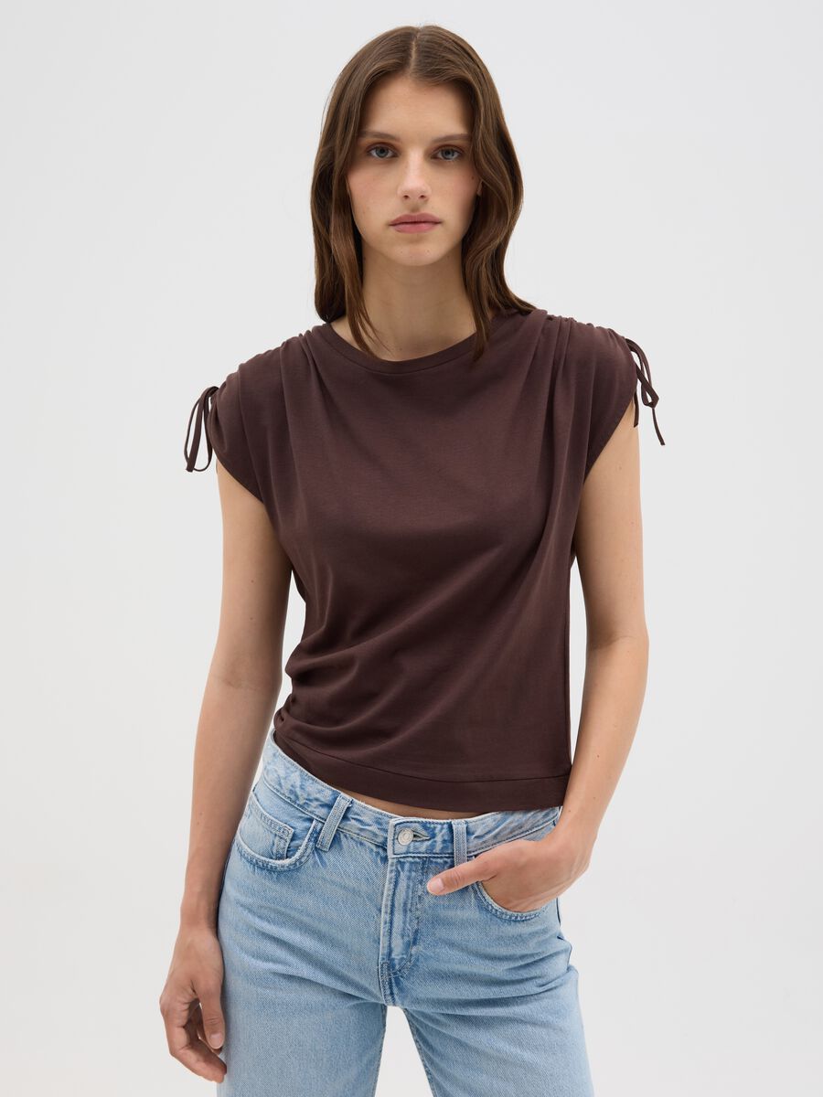 Women's brown pure cotton T-shirt regular fit_0