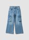 Light blue pure cotton denim cargo jeans, relaxed fit for girls_0