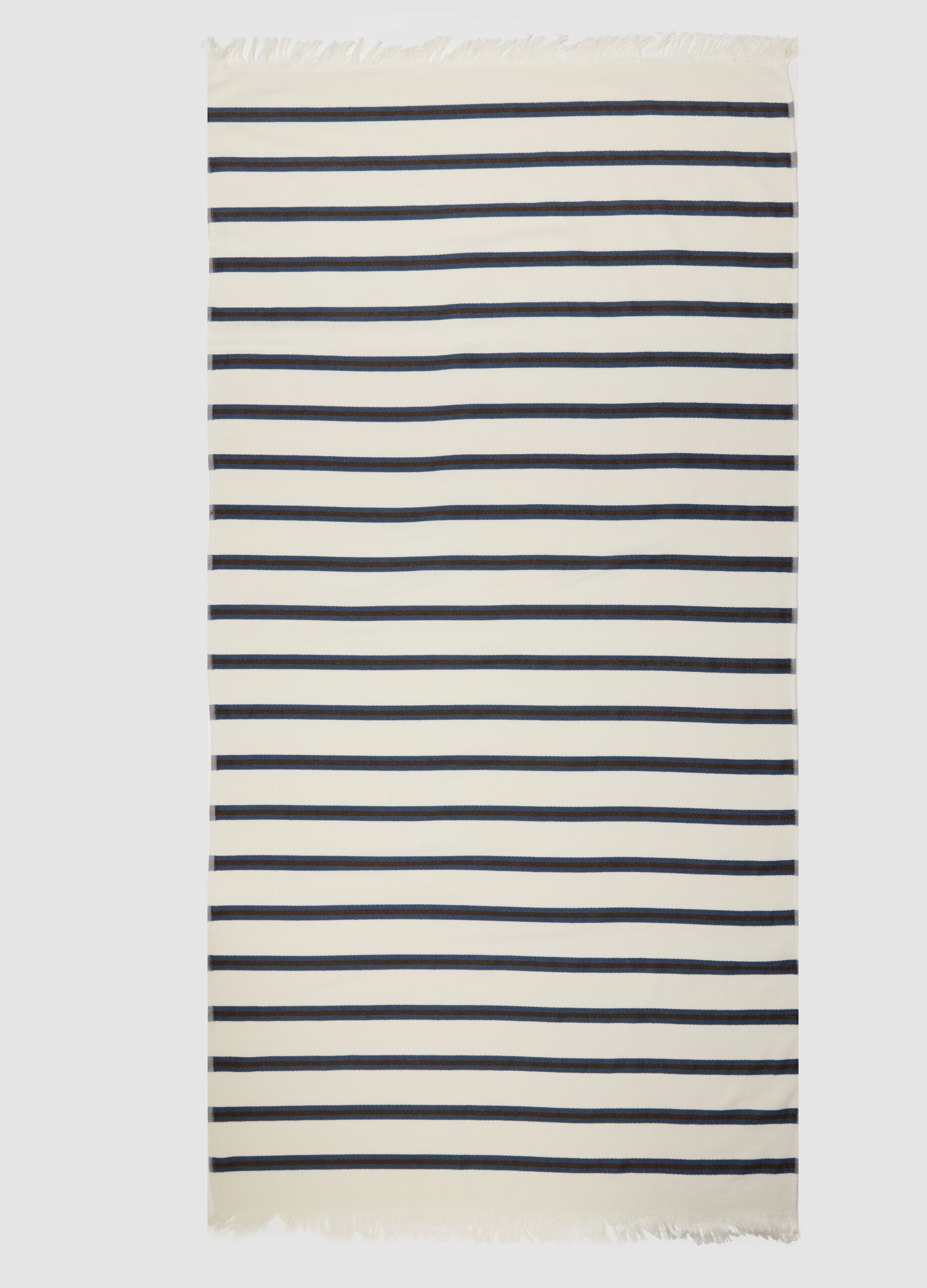 White striped cotton-blend beach towel with fringes