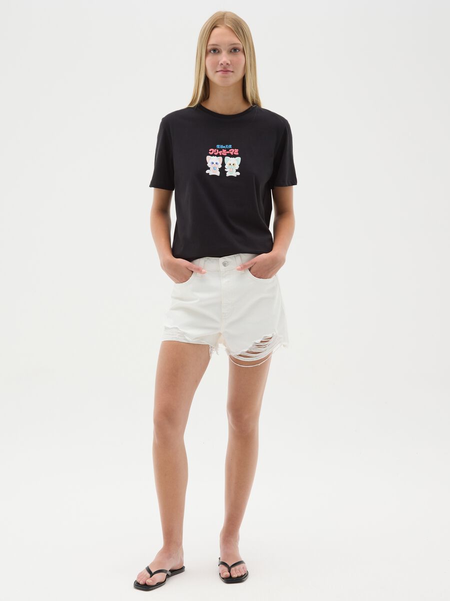 Women's black pure cotton regular fit T-shirt with print_1