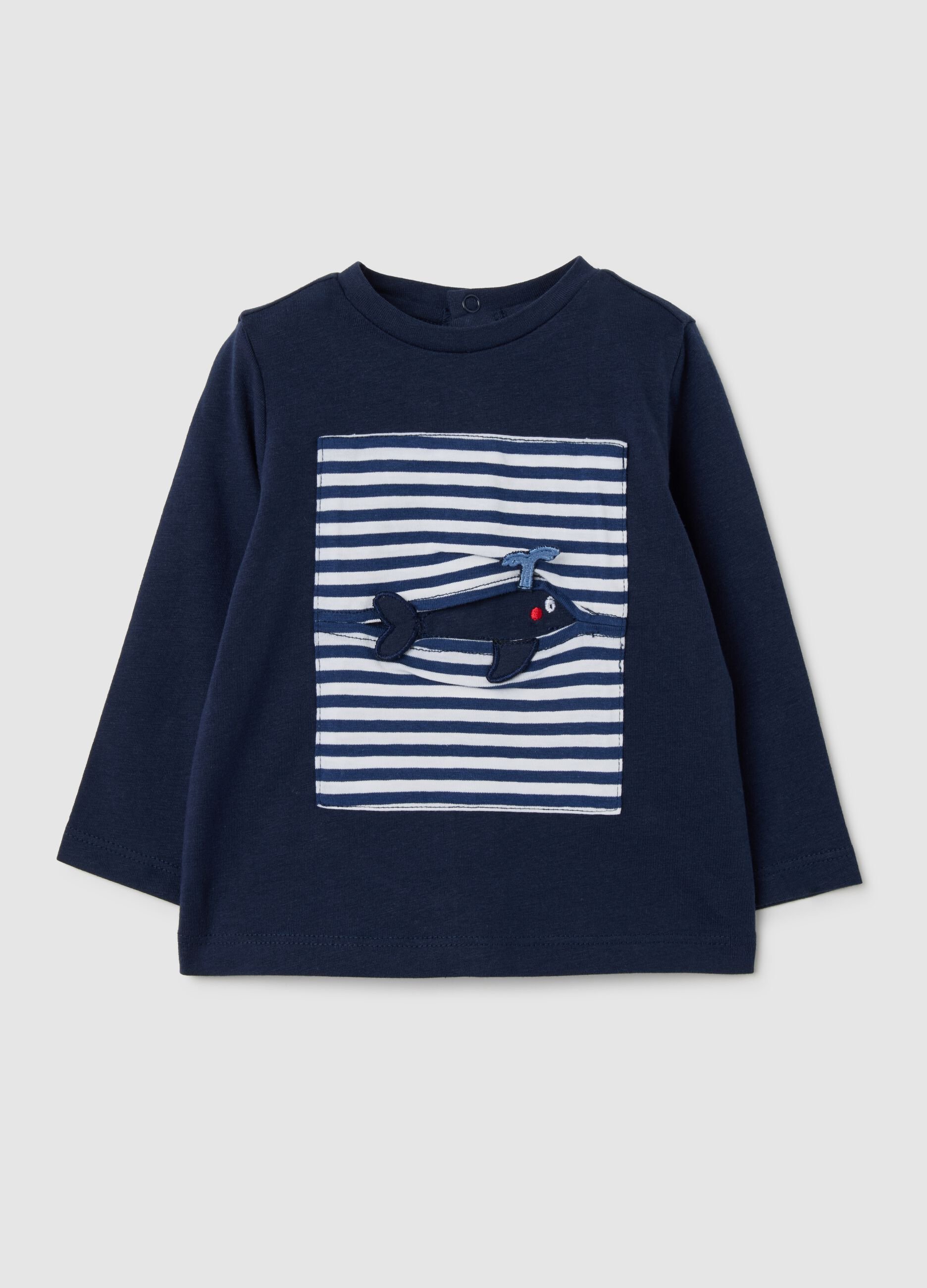 T-shirt in puro cotone blu regular fit con ricamo per neonato