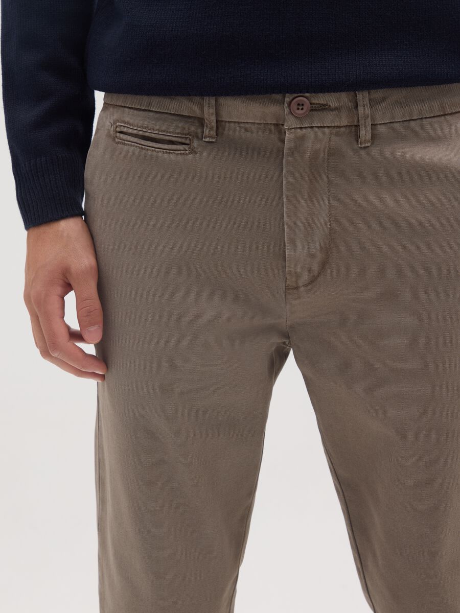 Brown slim fit cotton chinos_3