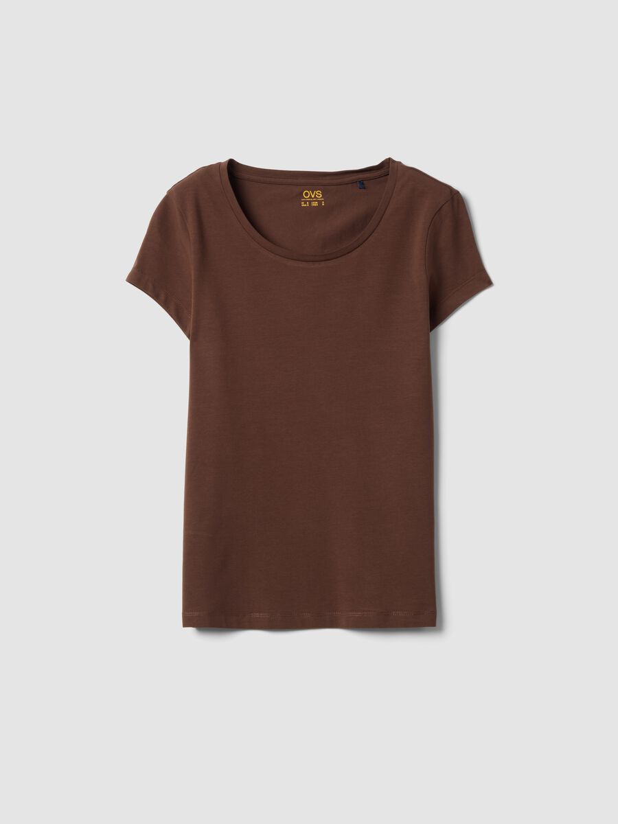 Brown stretch cotton crew-neck T-shirt, regular fit_4