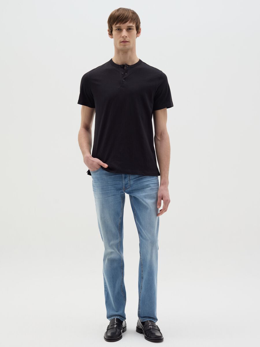Cotton T-shirt with granddad neckline_1