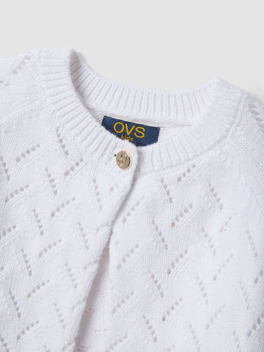 Cardigan in puro cotone bianco da bambina regular fit con bottone_3