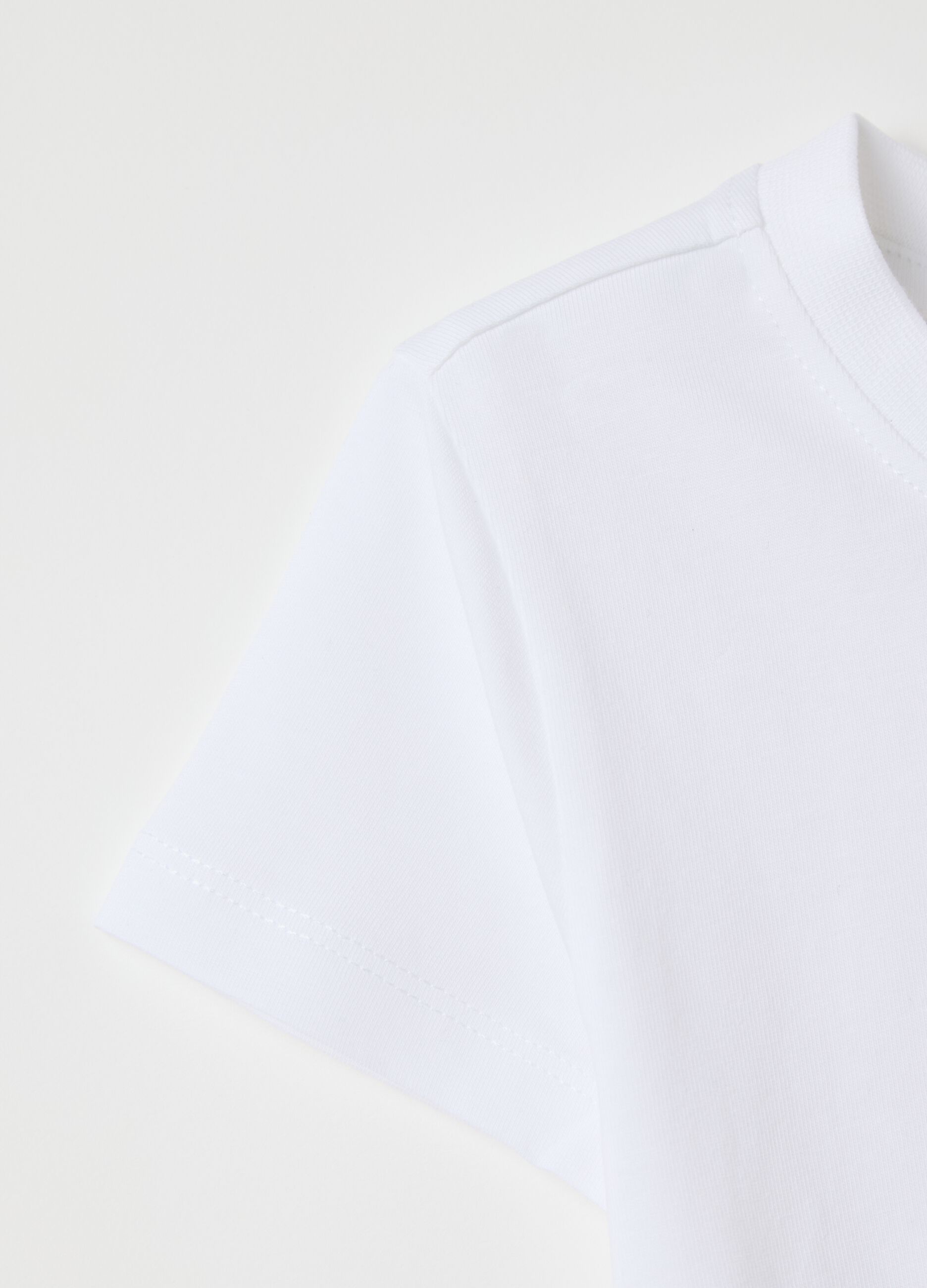White stretch cotton T-shirt with print