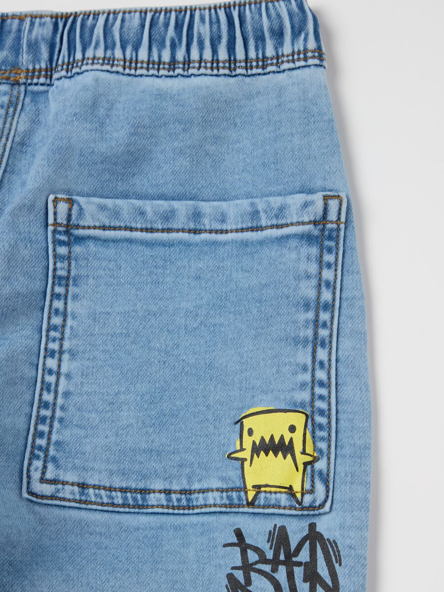 Denim joggers with drawstring and "Skate" print_3