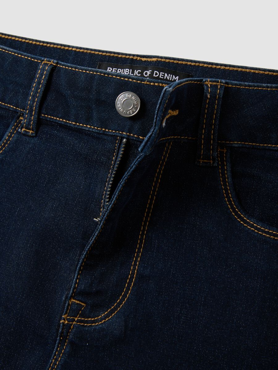 Dark blue stretch cotton denim shorts, regular fit_1