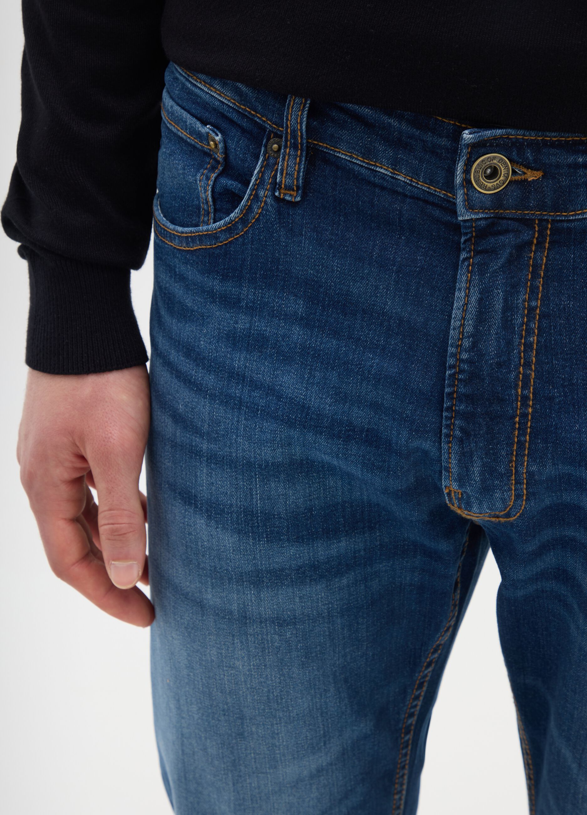 Regular fit blue stretch denim jeans