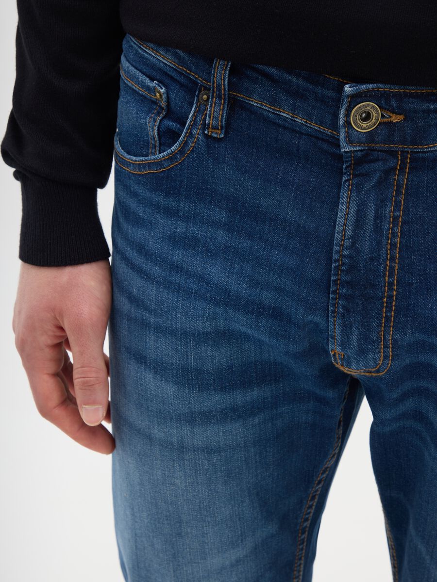 Regular fit blue stretch denim jeans_3