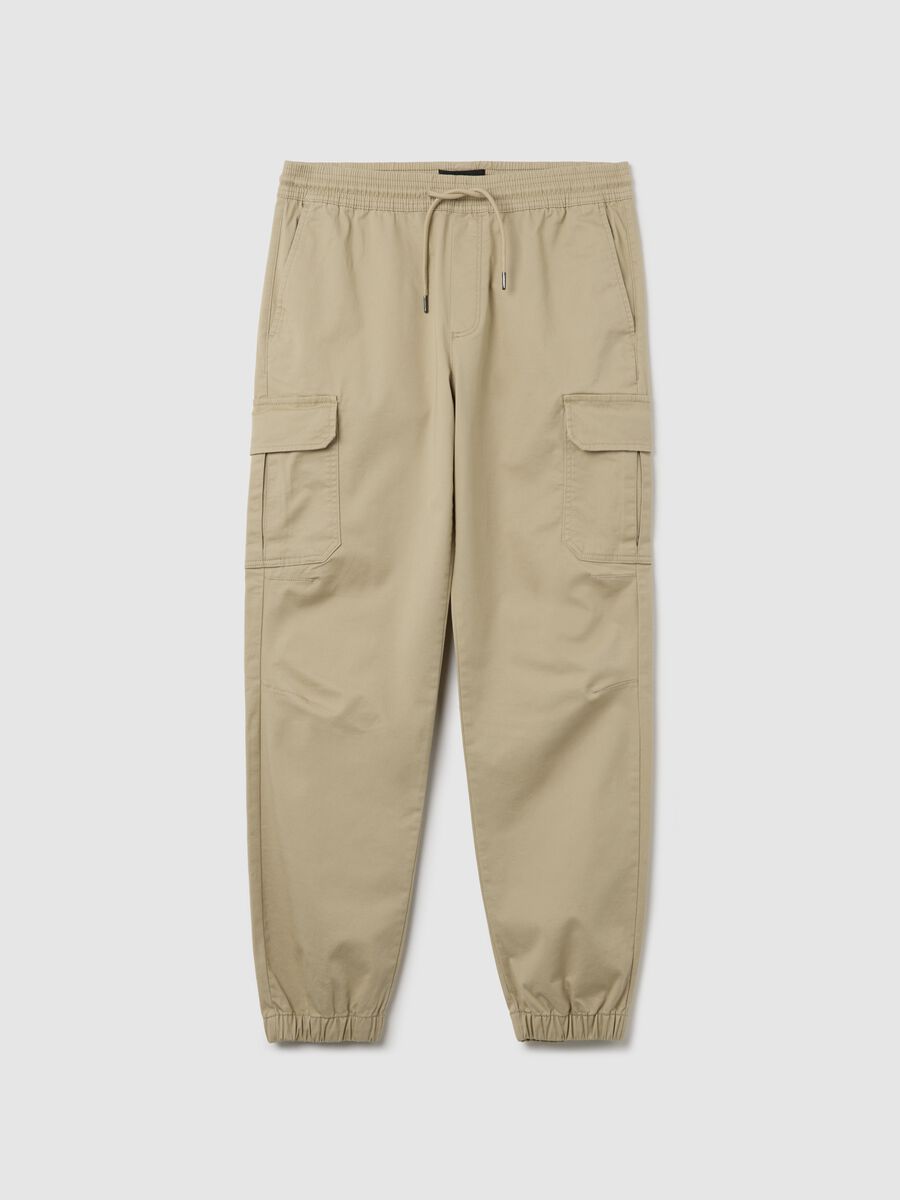 Beige cargo joggers with drawstring_4