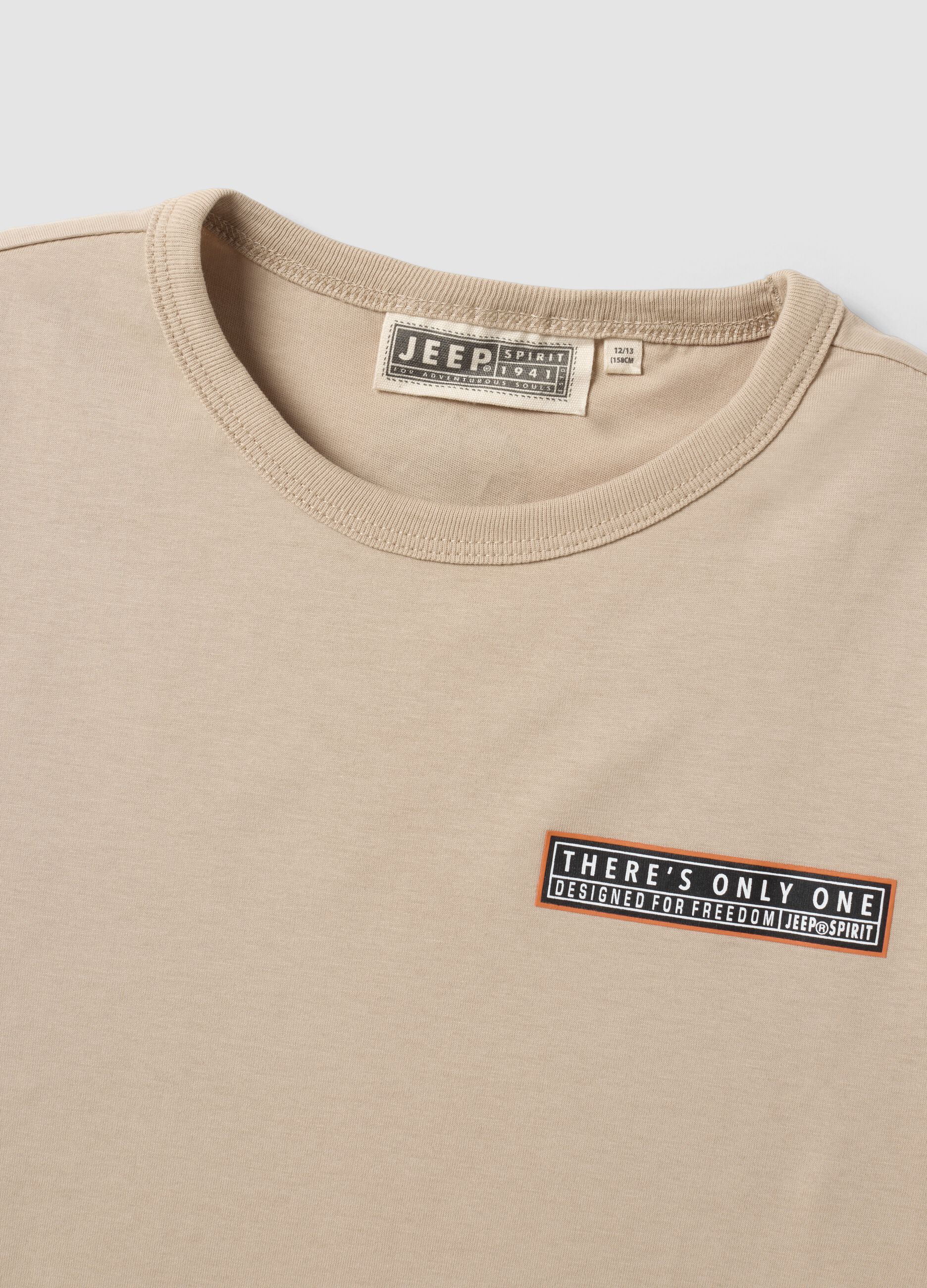 Beige pure cotton T-shirt with front and back print