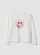 White organic cotton T-shirt with heart print for girls, regular fit_0