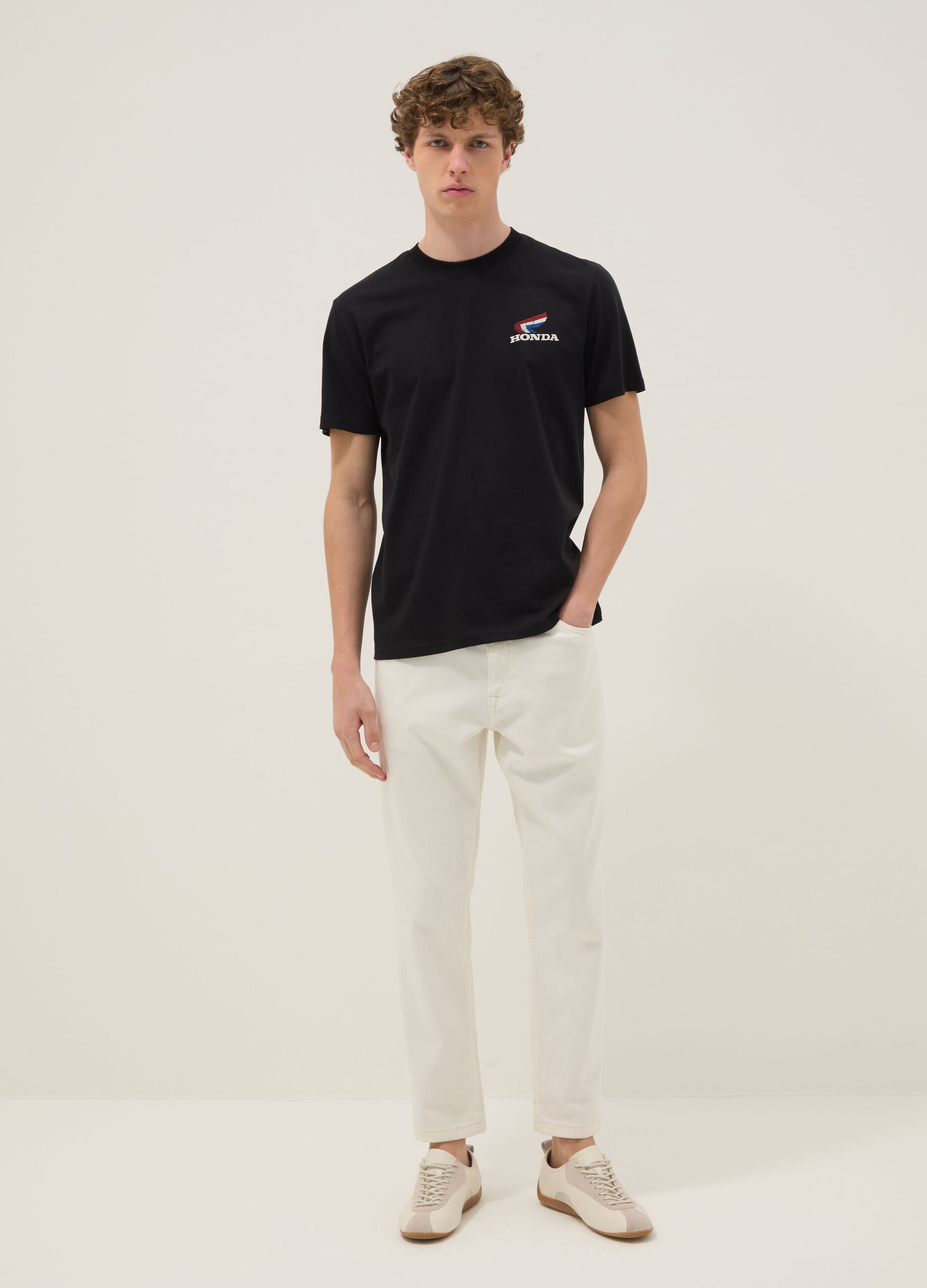 Black printed T-shirt in pure cotton, regular fit
