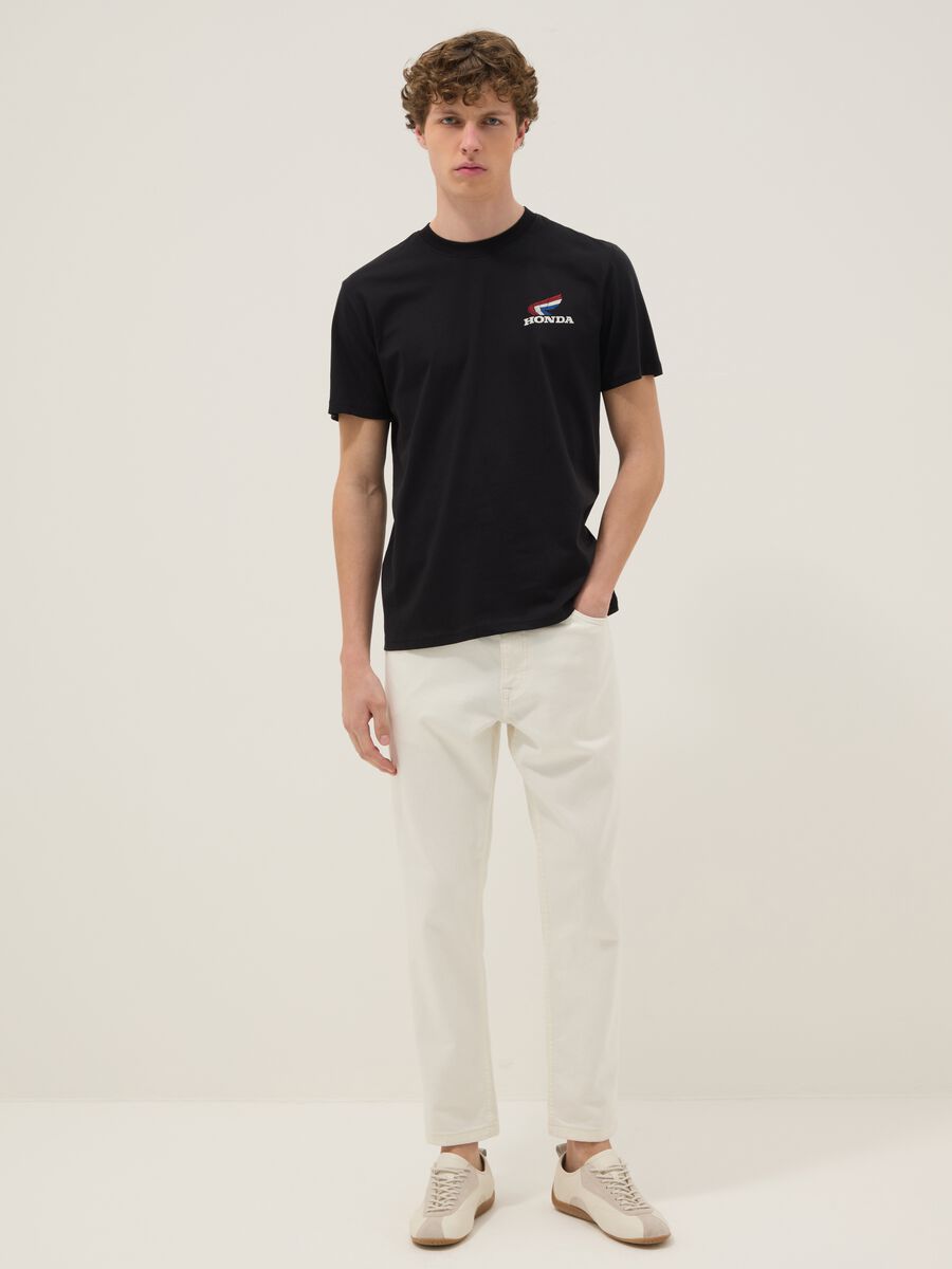 T-shirt nera con stampa in puro cotone regular fit_1
