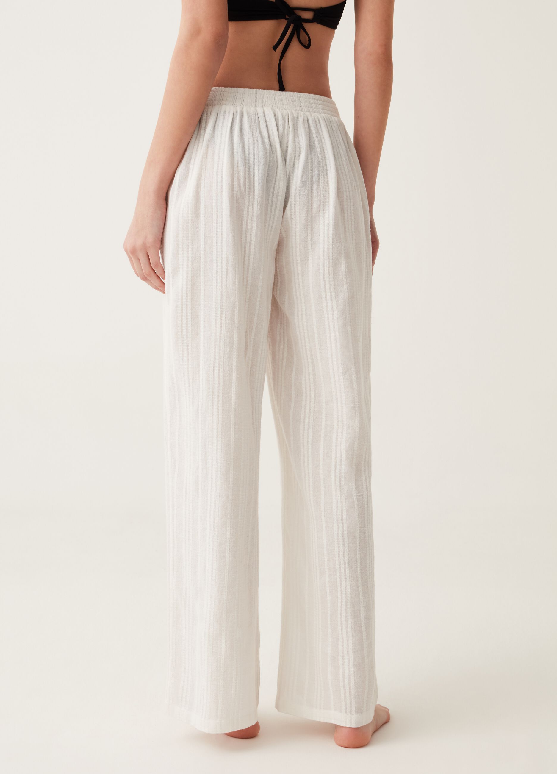 Striped cotton beach cover-up trousers