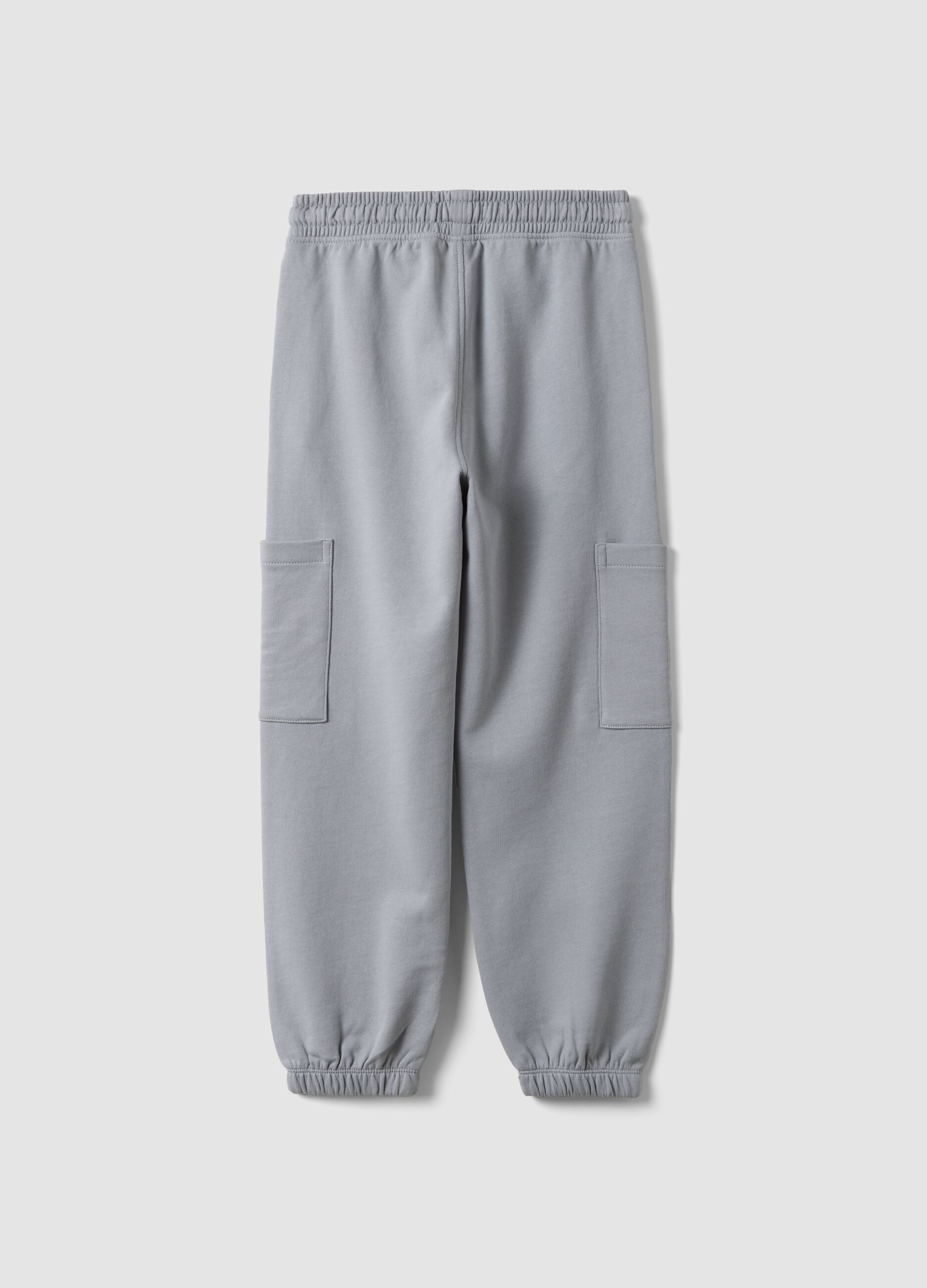 Pantaloni jogger grigi in puro cotone organico con tasche cargo per bambino