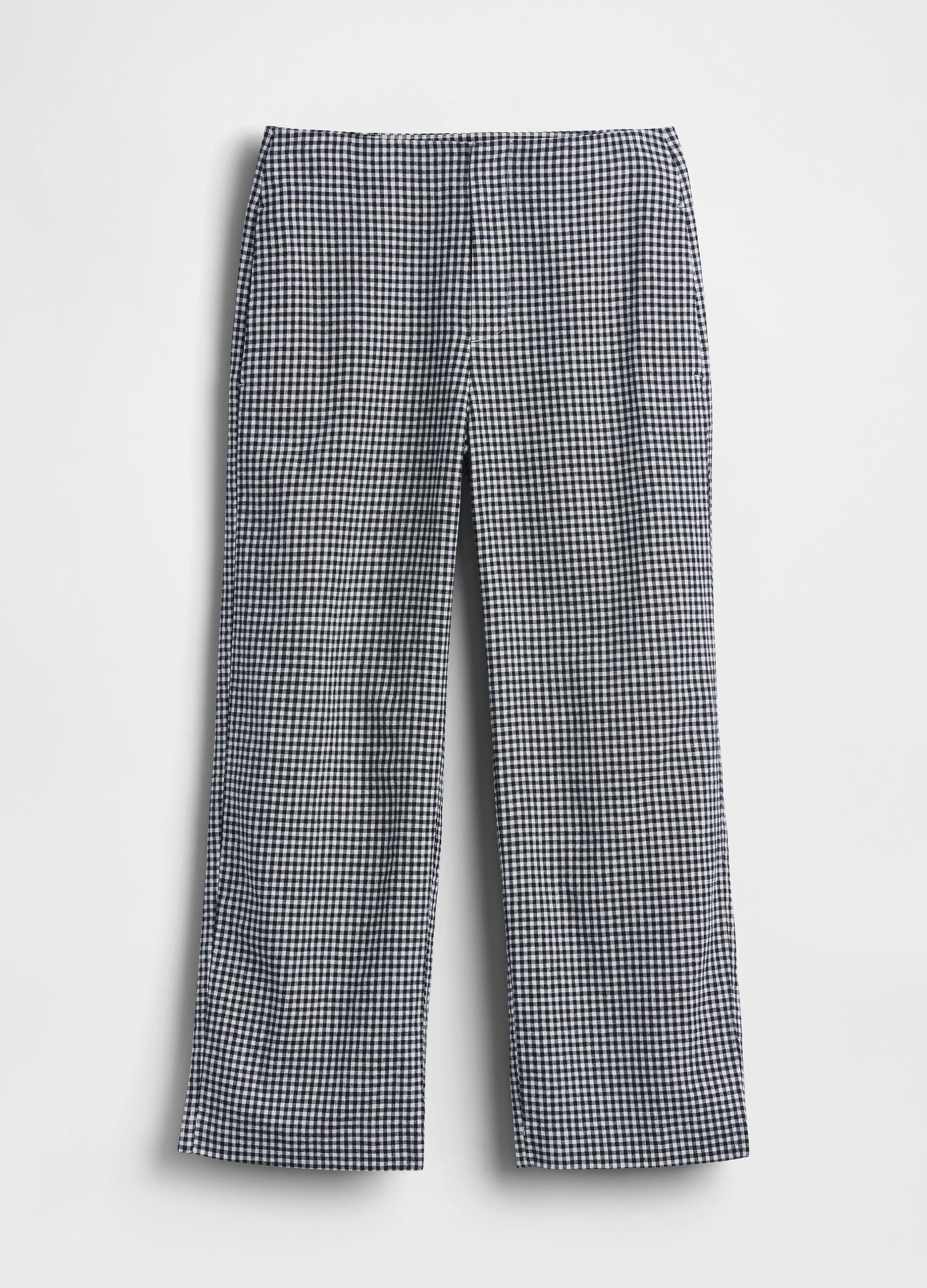 Checked linen-blend trousers