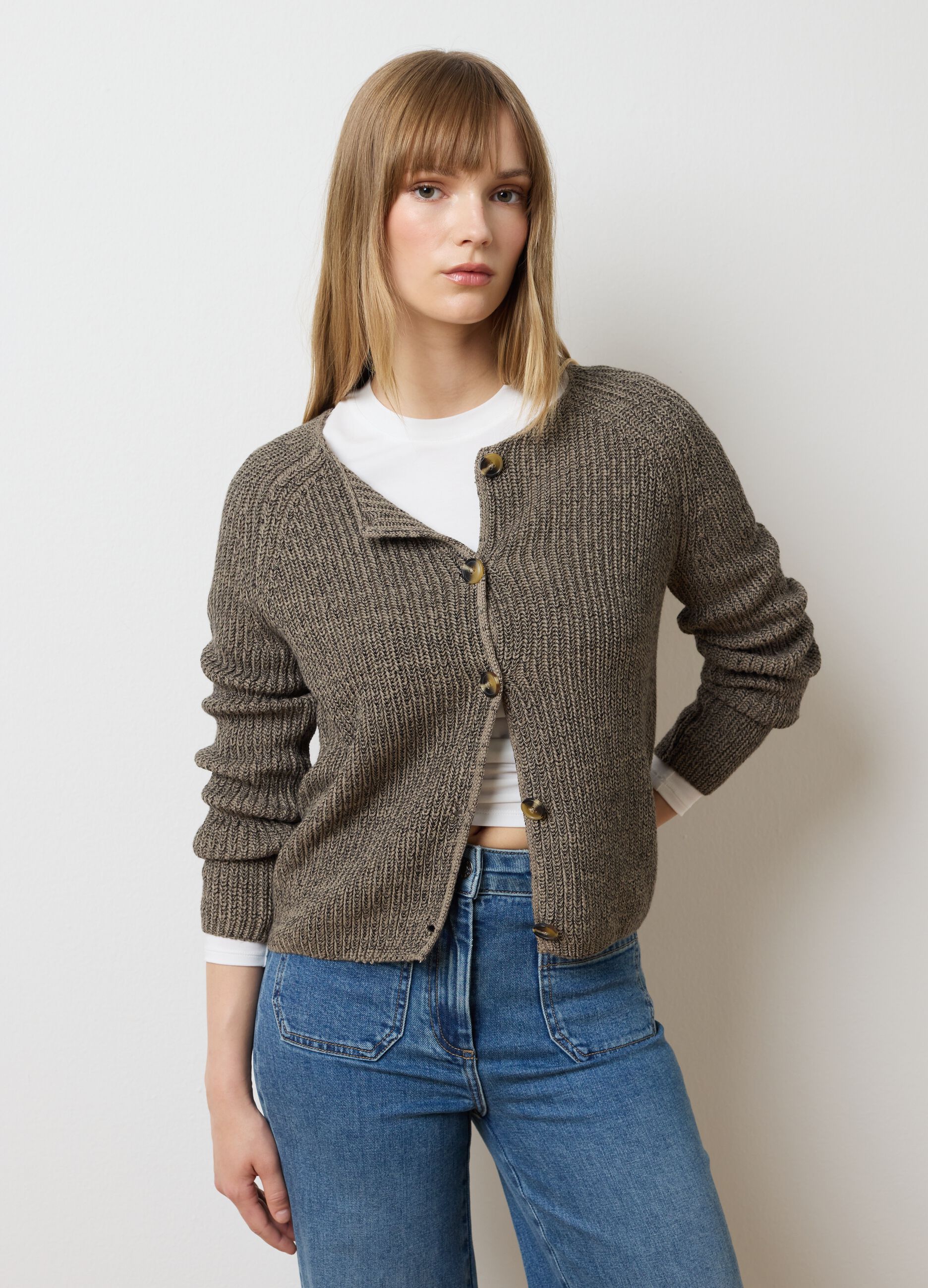 Regular fit pure cotton brown cardigan