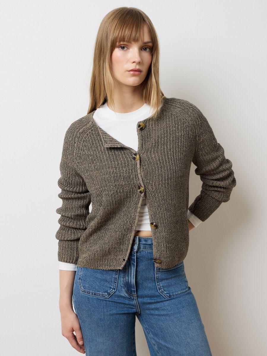 Cardigan in puro cotone marrone regular fit_1