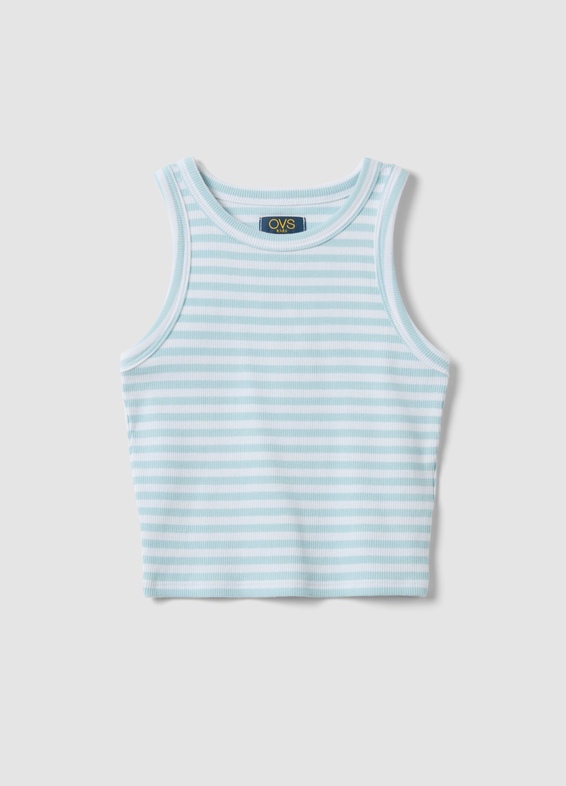 Canotta fitted in cotone elasticizzato a righe multicolor da ragazza