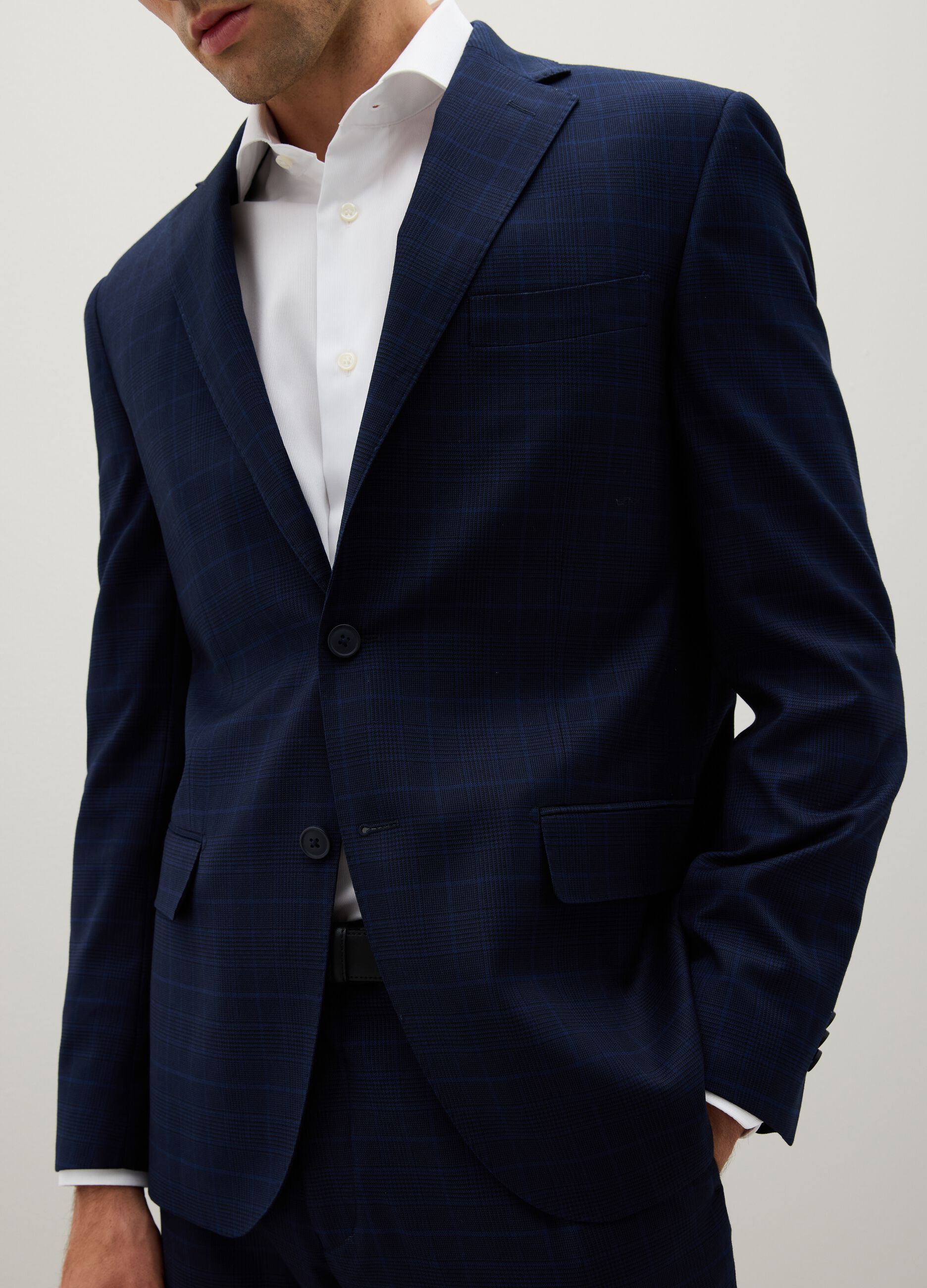 Regular fit blue stretch fabric blazer
