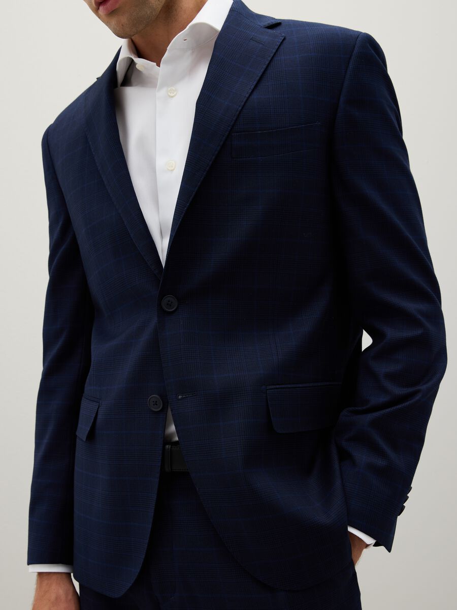 Regular fit blue stretch fabric blazer_5