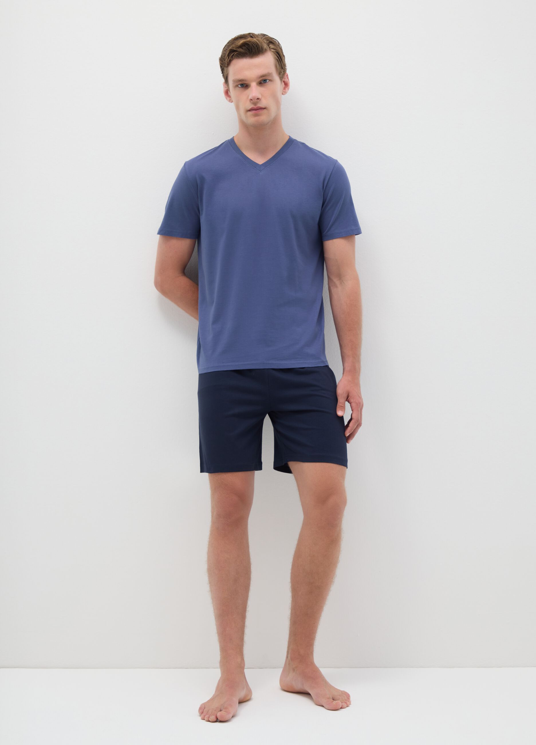 Pigiama in puro cotone blu regular fit