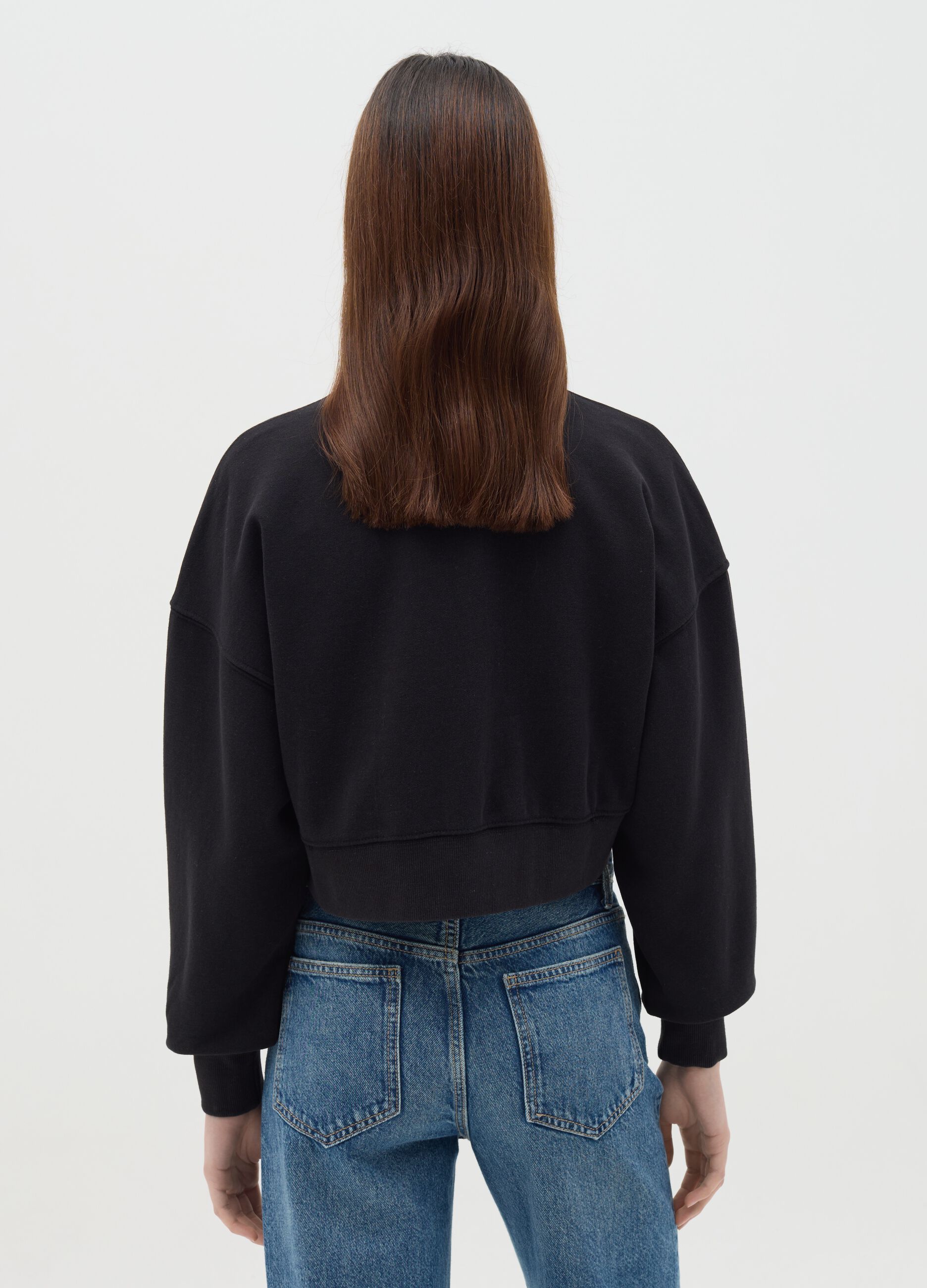 Felpa cropped nera stampa Pink Floyd