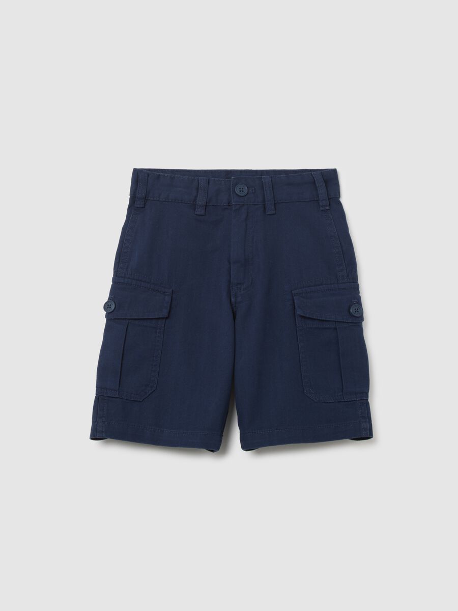 Children's blue regular fit cargo bermuda shorts made of pure cotton with side pockets_0