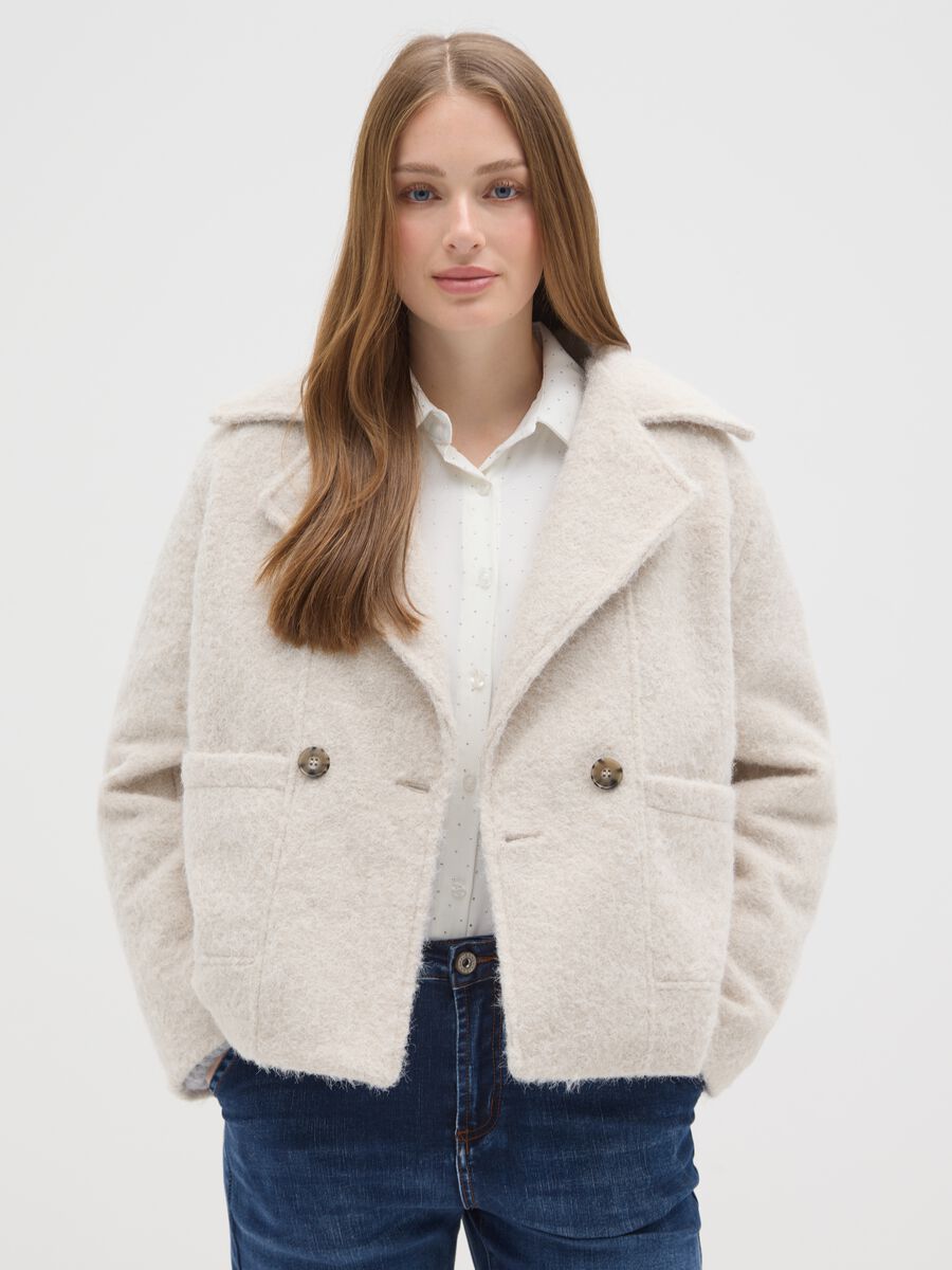 Giacca doppiopetto beige regular fit con bottoni_0