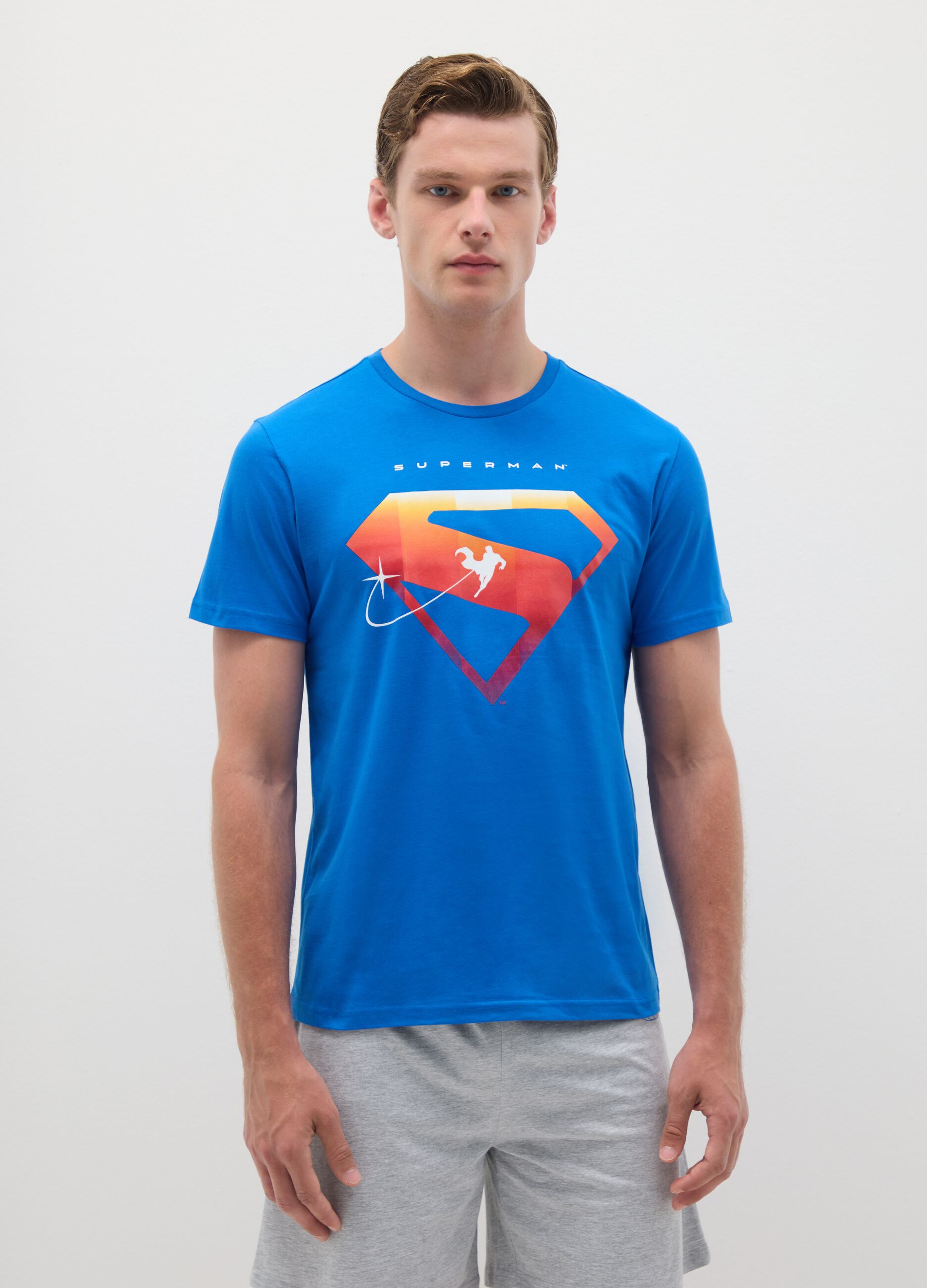 Completo pigiama da uomo in puro cotone blu con grafica Superman