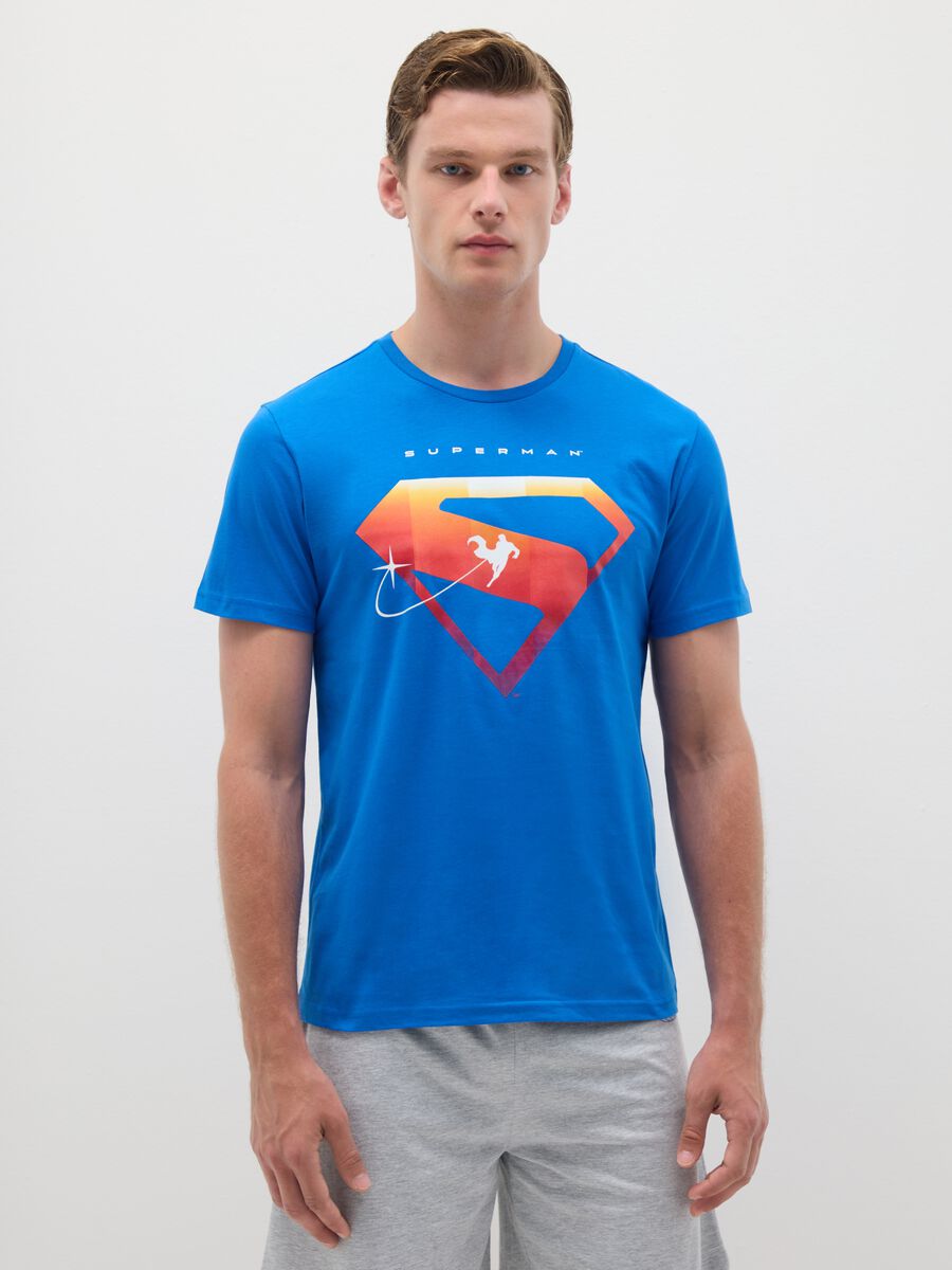 Men's Blue Pure Cotton Superman Graphic Pyjama Set_1