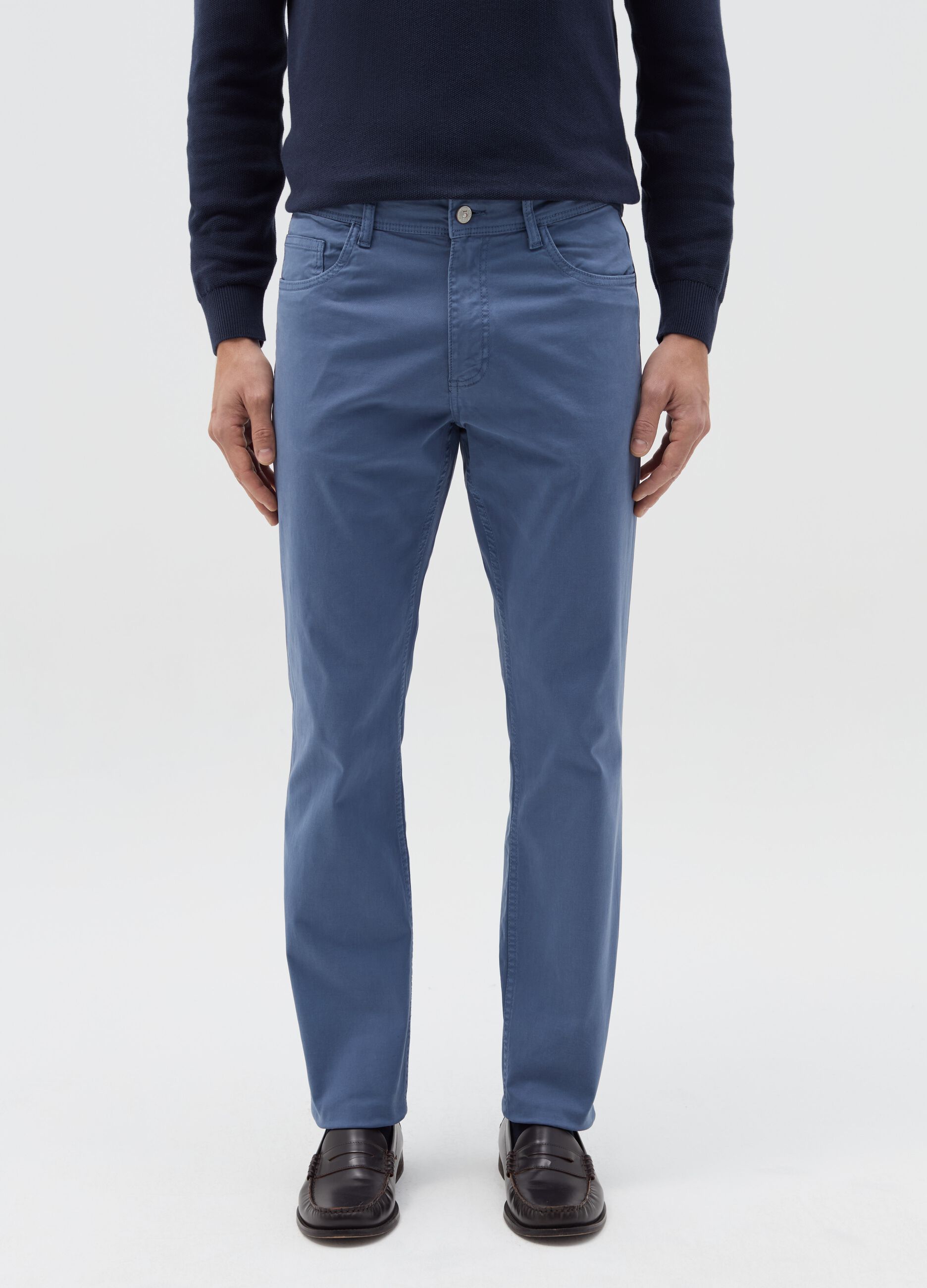 Pantalone slim fit in cotone stretch blu