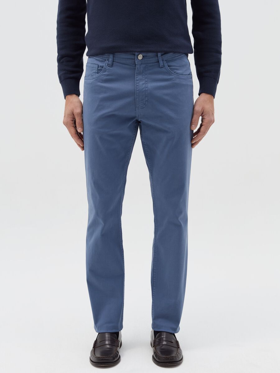 Blue slim-fit trousers in stretch cotton_1