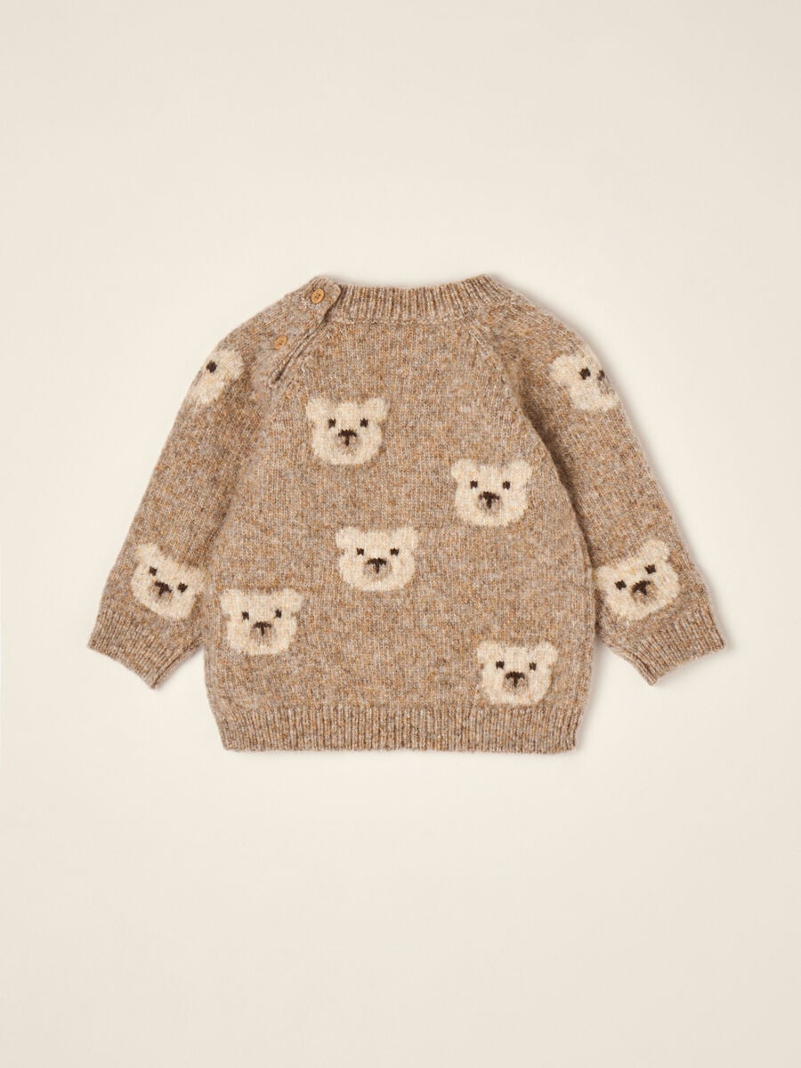 Maglione beige in misto lana con girocollo a orsetti_2