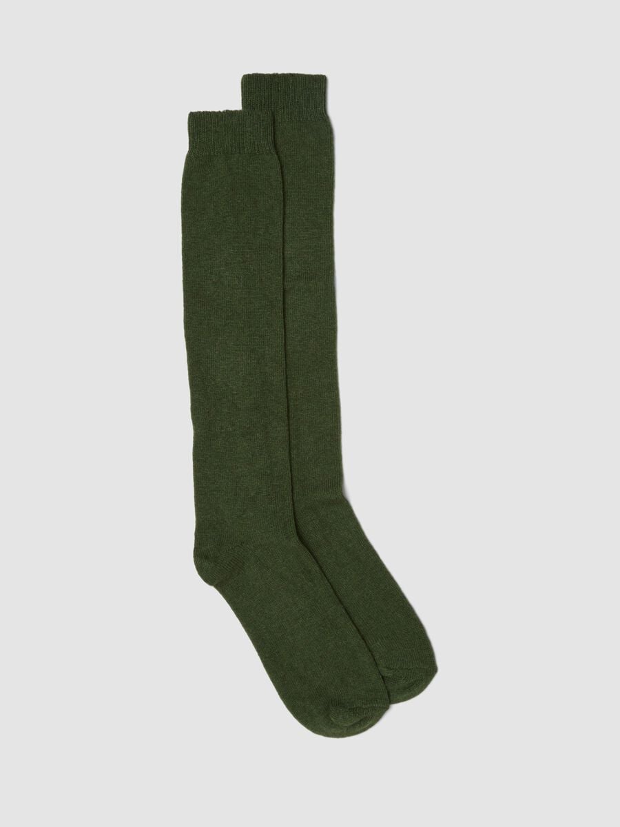 Calze lunghe verdi in lana, viscosa e cashmere elasticizzato_0