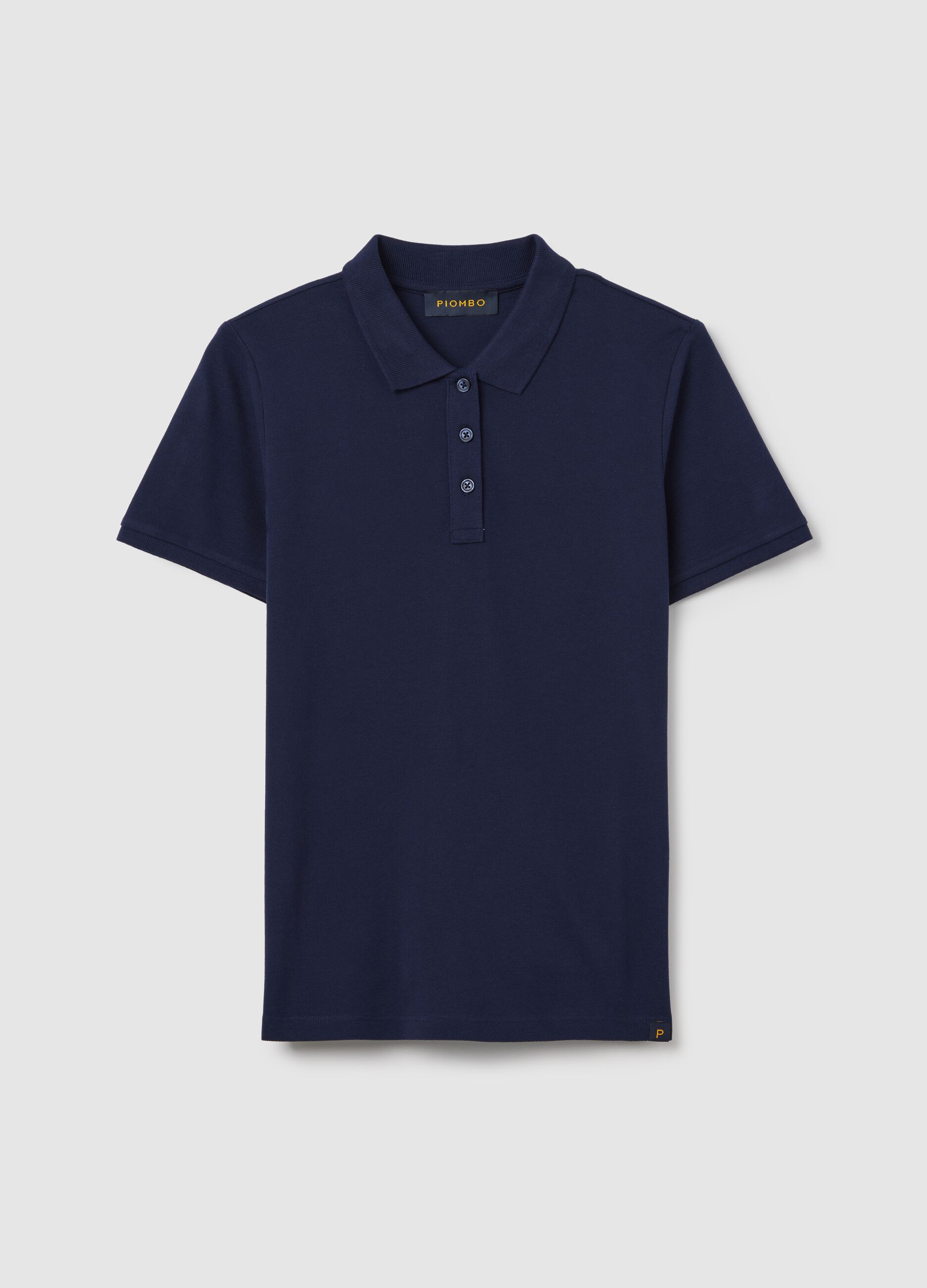 Blue short-sleeved polo shirt in piquet