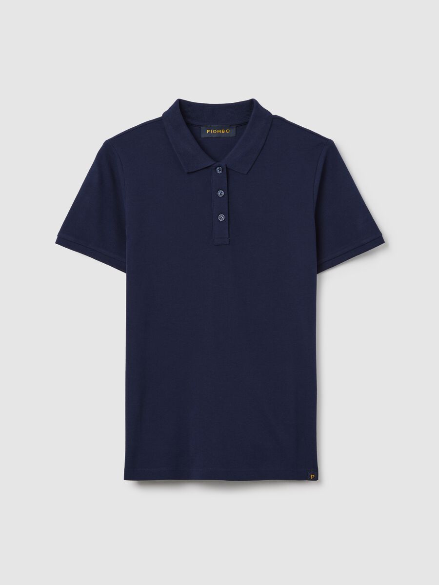 Blue short-sleeved polo shirt in piquet_4