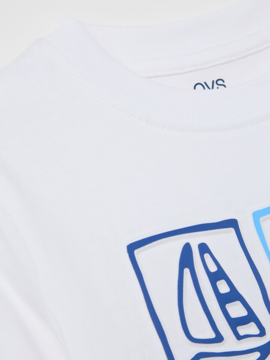 White T-shirt in cotton with sea motif print_3