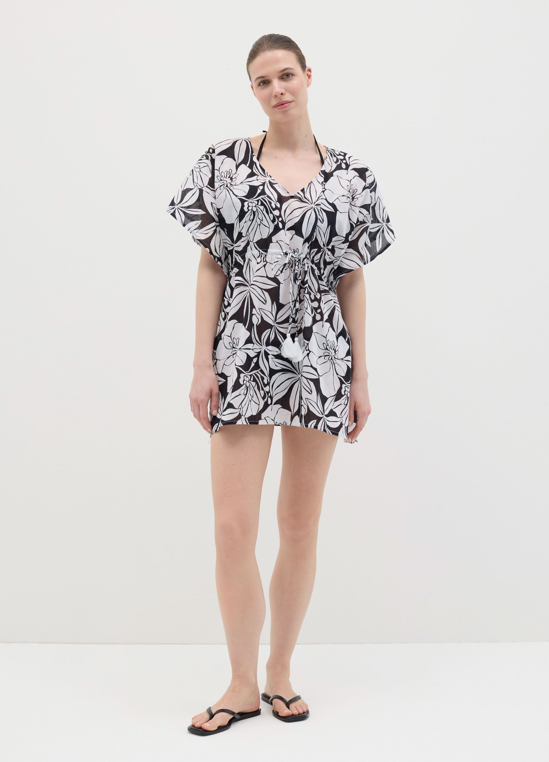 Women’s short multicoloured beach cover-up in 100% cotton