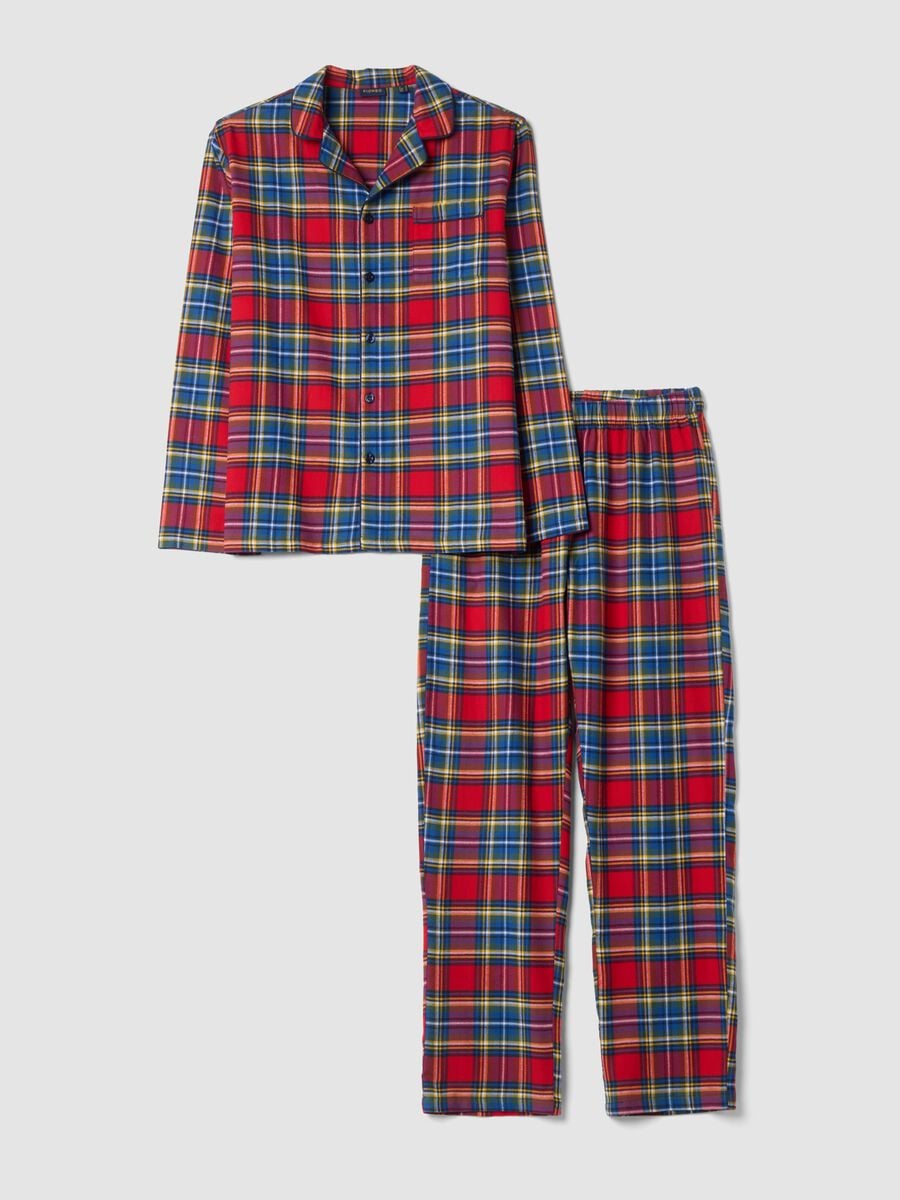 Pigiama rosso e blu in puro cotone organico con colletto regular fit_0