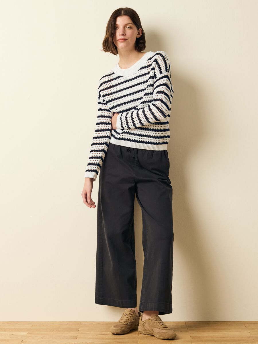 Pullover a righe con trama traforata _0