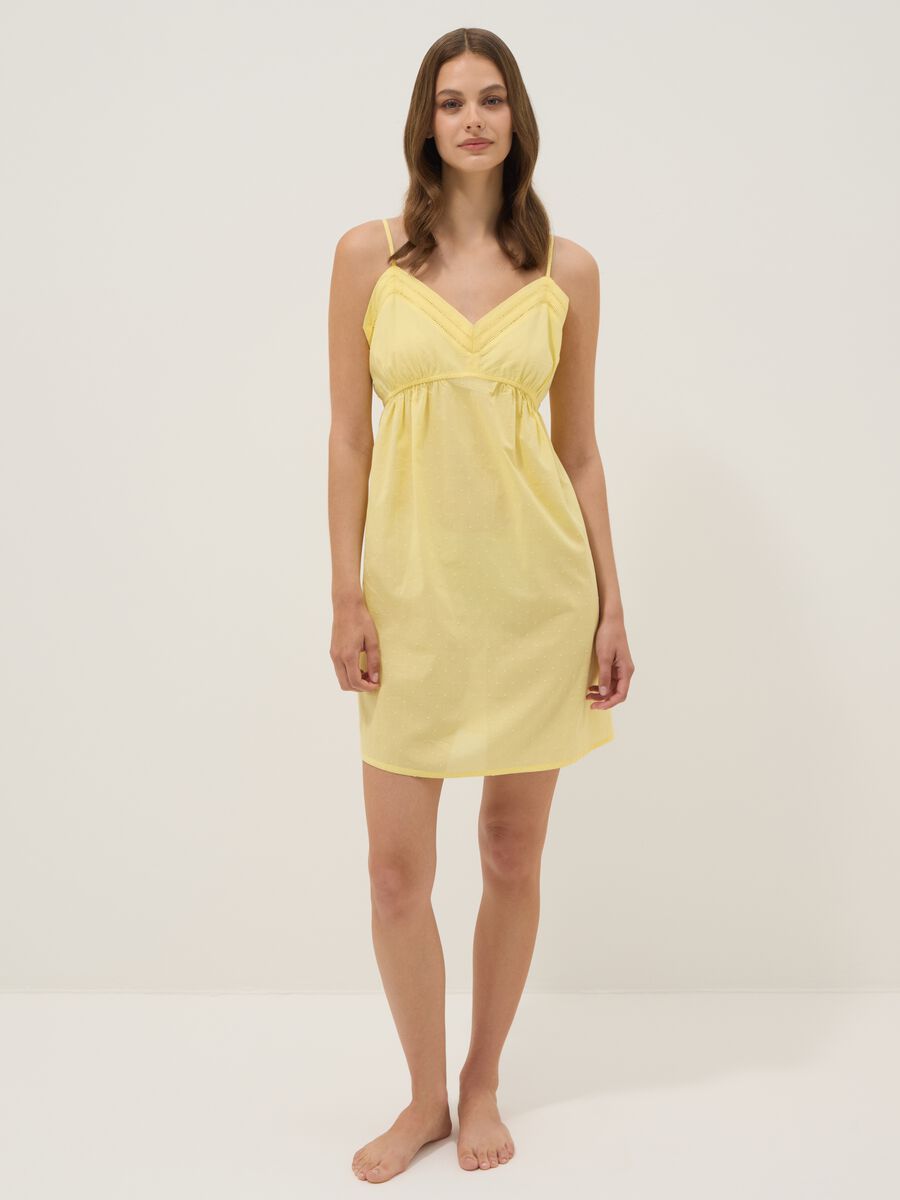 Camicia da notte gialla in puro cotone con spalline sottili_0