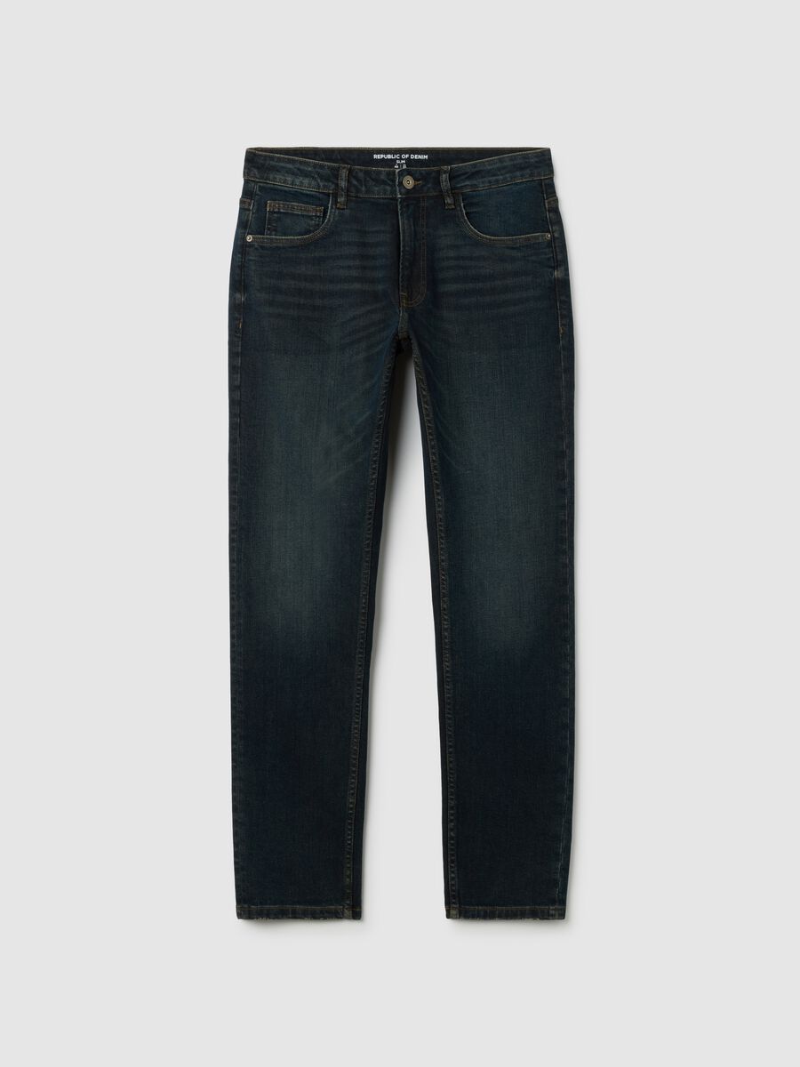 Jeans denim in cotone blu slim fit_4