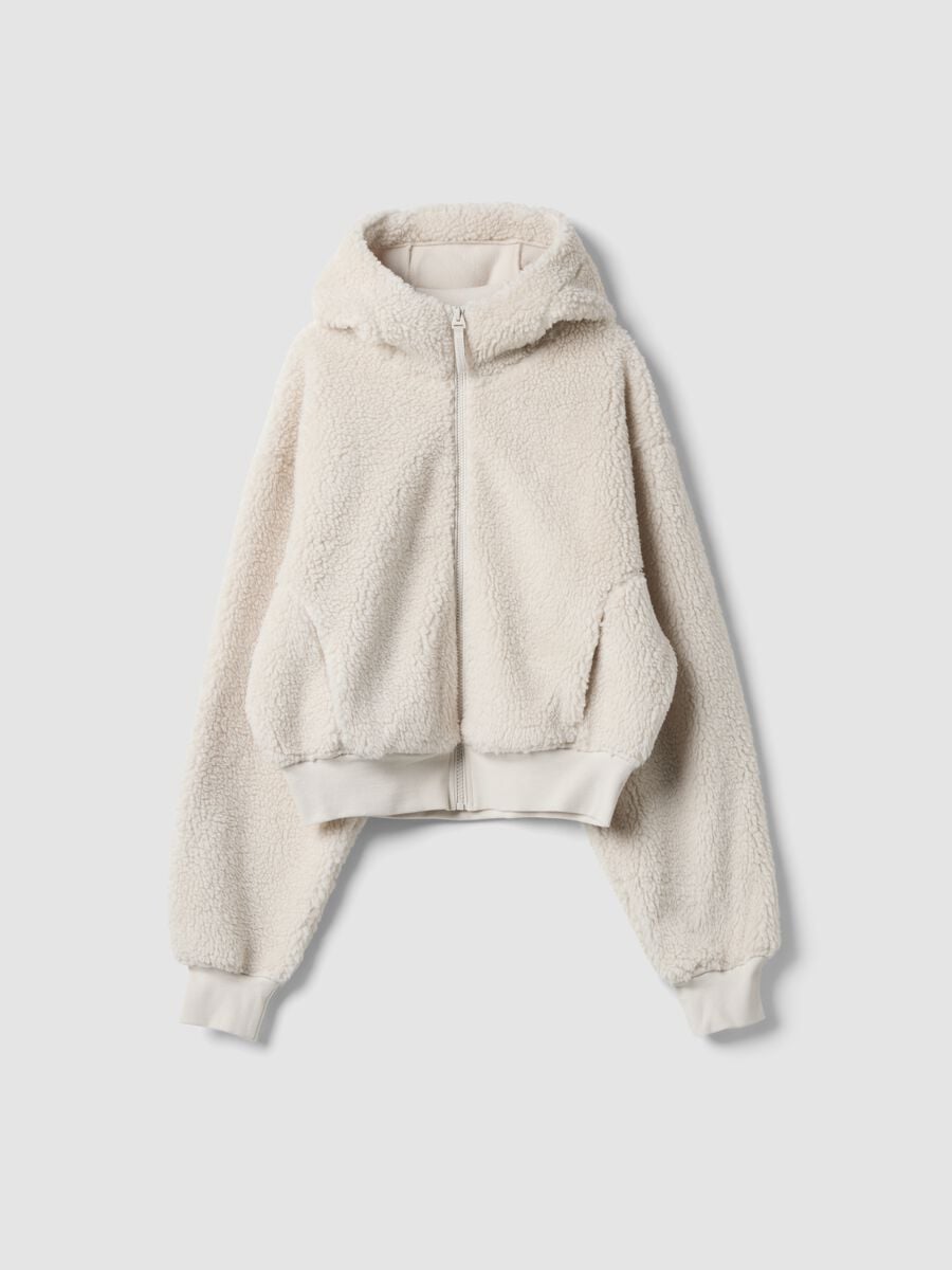 Beige crew-neck teddy-effect sweatshirt_4