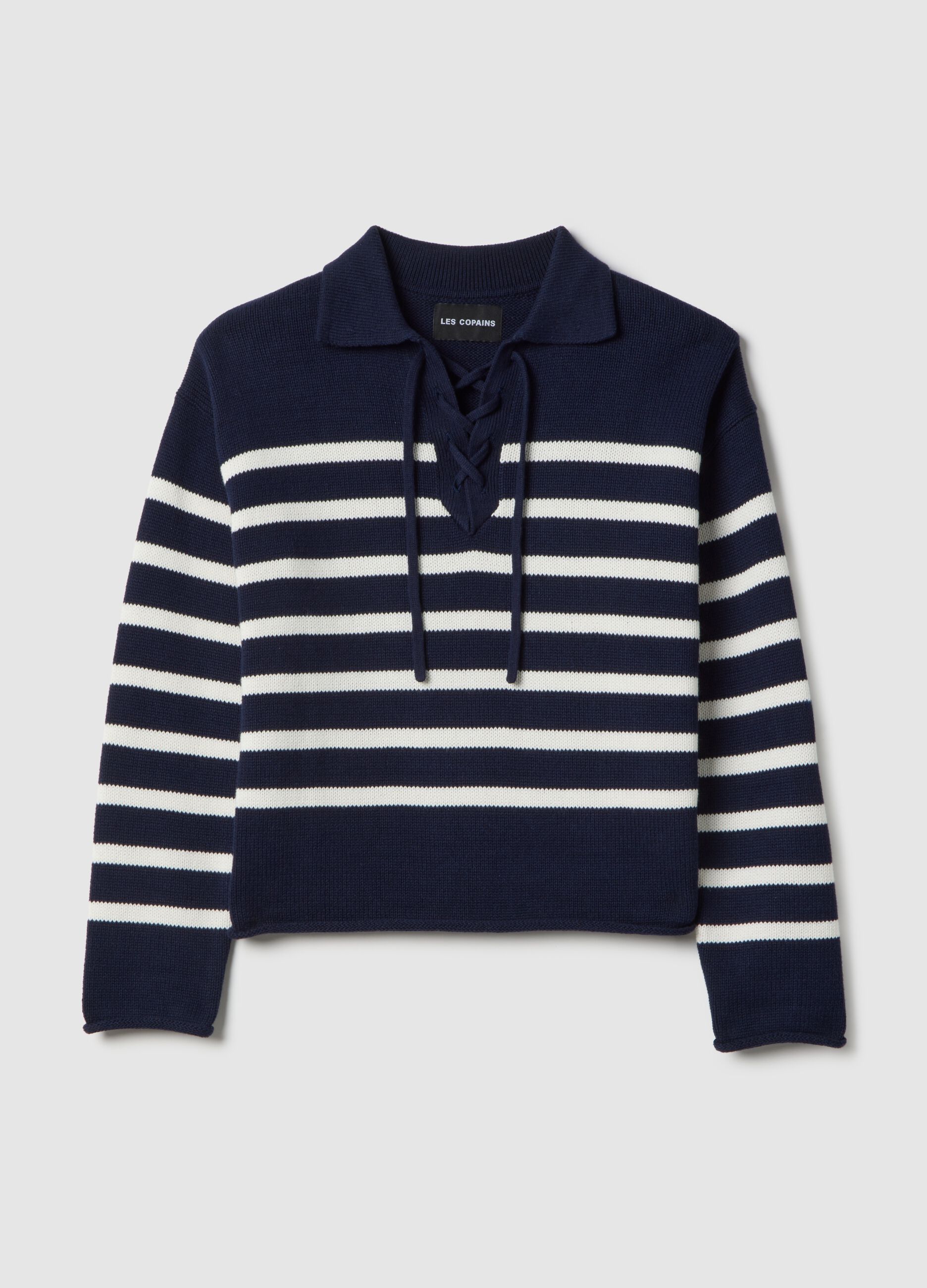 Multi-coloured striped pure cotton sweater, regular fit, deep V