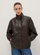 Brown biker jacket over fit with zip and buttons_2