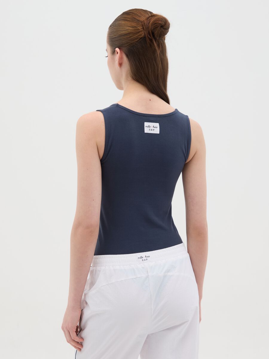 Women's stretch cotton blue bodysuit regular fit with square neckline_3